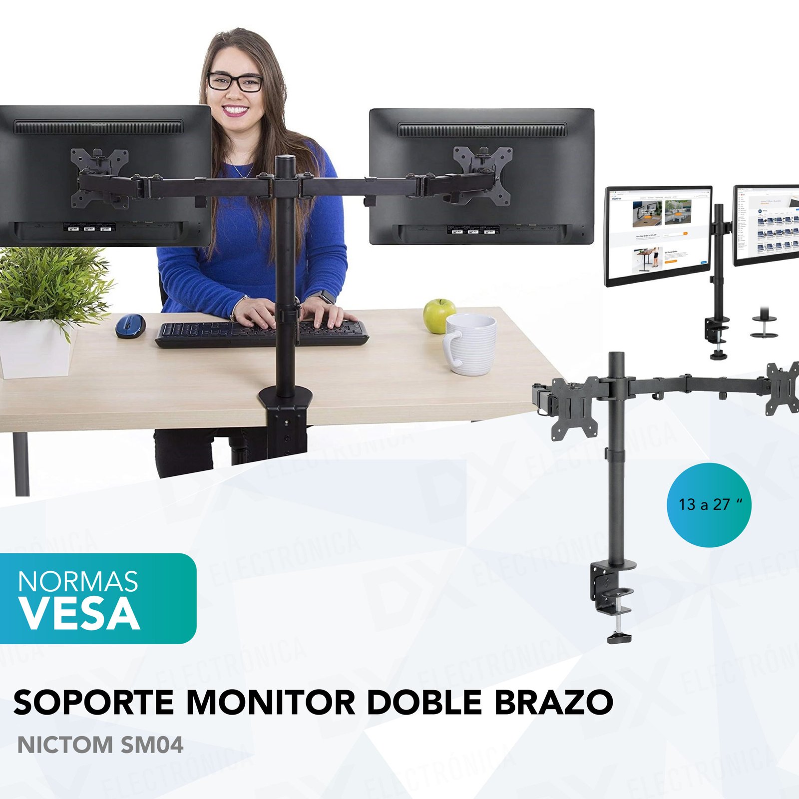 Brazo para monitor, soporte de monitor doble, soporte de escritorio para  monitor, soporte para monitor doble, brazo de monitor doble, soportes de